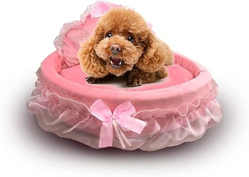 Unistrengh Haustierbett Hundebett Spitze Prinzessin Katzenbett Rund warmes Zwingernest waschbares Betten Sofa für Hund Katzen Welpen Teddy Small(50 x 55 x 12cm), Rosa von Unistrengh