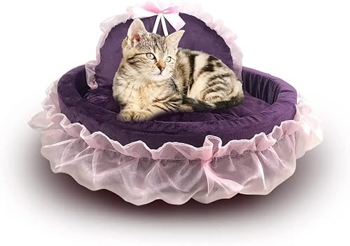 Unistrengh Haustierbett Hundebett Spitze Prinzessin Katzenbett Rund warmes Zwingernest waschbares Betten Sofa für Hund Katzen Welpen Teddy X-Small(40 x 45 x 12cm), Lila von Unistrengh