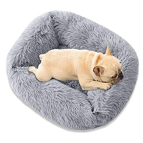 UNIZOO Haustierbett, Hundebett, Katzenbett, Plüschtierbett, quadratisches Plüsch-Katzenbett, Welpenkissen, tragbar, warm, weich, bequem, 66x56 cm, Grau von UNIZOO