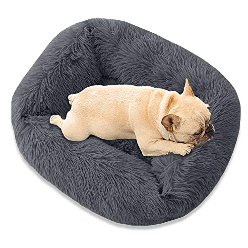 UNIZOO Haustierbett, Hundebett, Katzenbett, Plüschtierbett, quadratisches Plüsch-Katzenbett, Welpenkissen, tragbar, warm, weich, bequem, 80 x 70 cm, Dunkelgrau von UNIZOO