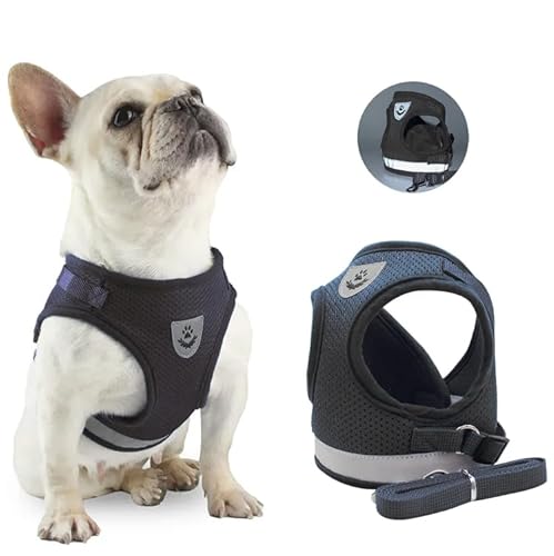 Hundegeschirr, stabile Kunststoffschnalle, verstellbare atmungsaktive Weste, ideal für Welpen und kleine Hunde, Schwarz, Größe L, 1 Stück von UNMOT
