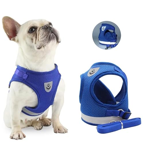 Hundegeschirr, stabile Kunststoffschnalle, verstellbare atmungsaktive Weste, ideal für Welpen und kleine Hunde, Blau, Größe L, 1 Stück von UNMOT