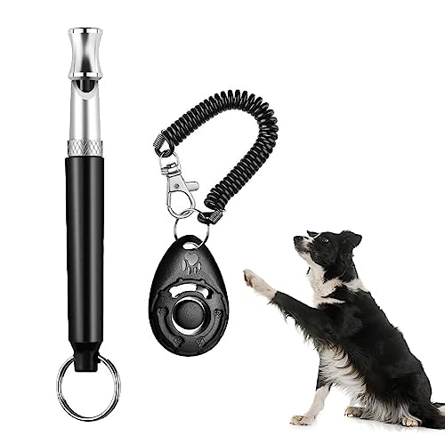 UNMOT Hundetrainingsset – Pfeife, Armband mit Pfotenabdruck und Clicker für effektives Gehorsamstraining – Schwarz, ABS-Material von UNMOT