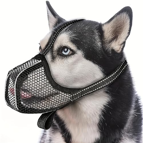 Verstellbarer Maulkorb für Hunde, atmungsaktives Netzgewebe, reflektierendes Design, verhindert Beißen, Kauen und unerwünschtes Verhalten, ideal für kleine Hunde, Schwarz, Größe S von UNMOT
