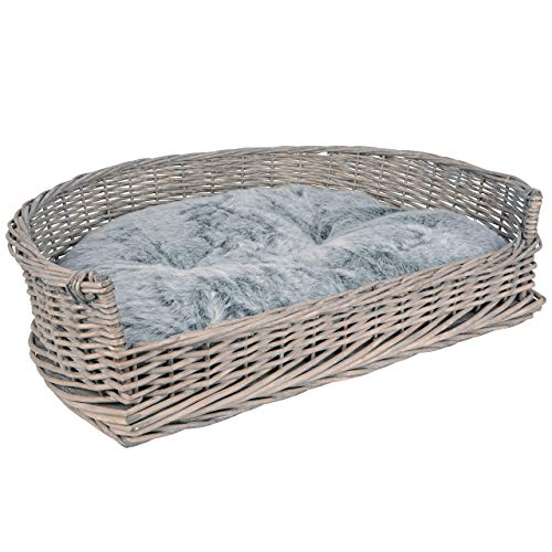 UNUS Hundebett Hundekorb Hundekörbchen aus Weide L mit Kissen grau für große und kleine Hunde 82,5 x 60 x 20 cm von UNUS