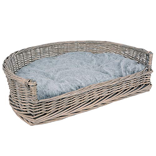 UNUS Hundebett Hundekorb Hundekörbchen aus Weide mit Kissen für große und kleine Hunde grau 70 x 49 x 17 cm von UNUS