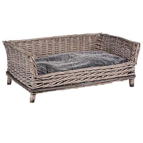 UNUS Hundebett aus Weide, eckiges Hundesofa, 90 cm breit, mit grauem Polyesterkissen, ideal für mittelgroße bis große Hunde von UNUS