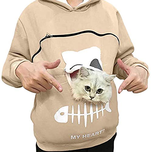 Haustier-Kapuzenpullover, Sweatshirt, übergroß, Katzen-Hoodie, Haustierhalter, Katzen-/Hundebeutel, Tragetasche, Känguru-Sweatshirt, Schwarz, Größe S (Beige, M) von UOHUFIDABFD