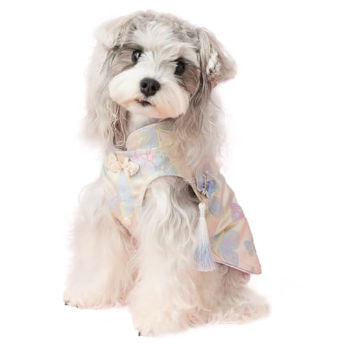 UOSIA Besticktes Hundekleid für kleine Hunde, Mädchen, Welpen, Prinzessinnen-Kostüm, luxuriöses Cheongsam-Kostüm, Satinkleidung, niedlicher Haustierweste, Rock, Hündinnen, formelle Kleidung für von UOSIA