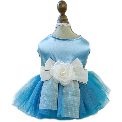 UOSIA Blaue Hund Prinzessin Kleid Mit Bowknot Hund Blume Mädchen Kleid Welpen Rock Geburtstagsfeier Hochzeitskleidung Für Kleine Hunde von UOSIA