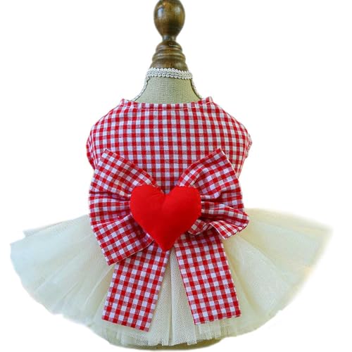 UOSIA Bowknot Hundekleid Plaid Hund Prinzessin Kleider für kleine Hunde Süßer roter Welpe Tutu Kleid Niedlicher Hund Geburtstagsrock Sommer von UOSIA