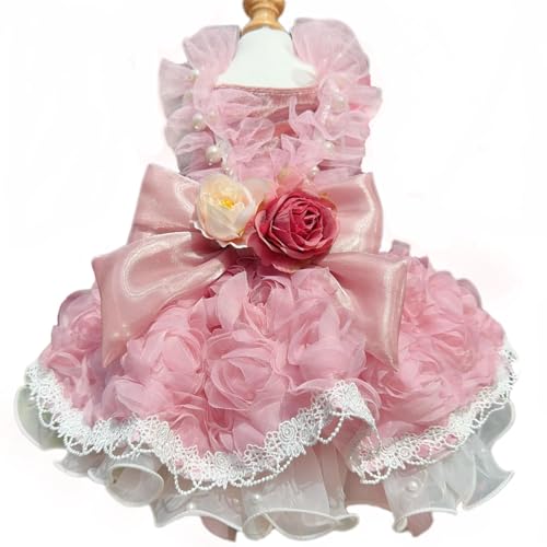 UOSIA Hund Blumenmädchen Kleid Luxushunde Hochzeitskleid Mit Rose Blumenspitze Bow Welpe Tutu -Rock Für Kleine Hunde Katzen Geburtstagsfeier von UOSIA