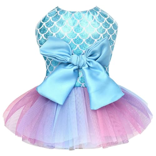 UOSIA Hund Meerjungfrau Kleid Mädchen Welpe Bling Rock Niedliche Hund Prinzessin Kleid für kleine Hunde Sommer Hund Tutu Kleidung Ausgefallenes Hundekleid mit Schleife von UOSIA