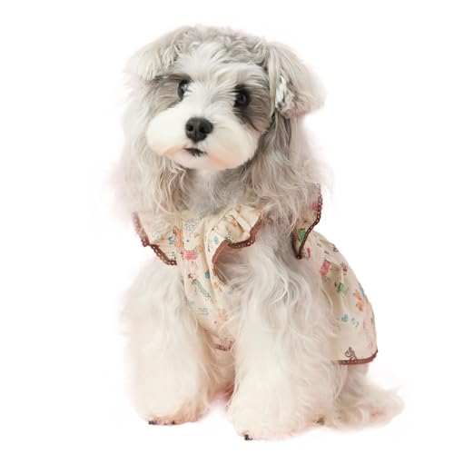 UOSIA Hunde-Prinzessin-Kleid für kleine Hunde, Mädchen, Baumwoll-Hundekleidung, süßer Welpen-Tutu-Rock mit Spitze und Schleife, Sommer, dünner Pullover, Haustier-T-Shirt von UOSIA