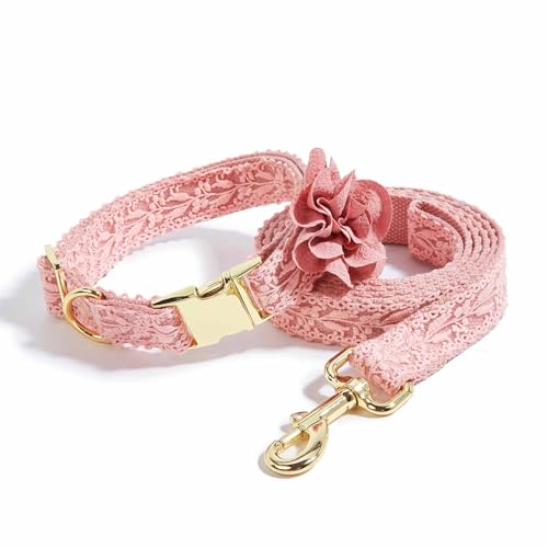 UOSIA Hundehalsband aus Spitze für Hündinnen, weich, großes Mädchen, Hundehalsband und Leine, Set, handgefertigt, bestickt, Haustier-Hochzeitshalsband, verstellbare Blumen, mittelgroße Hundehalsband von UOSIA