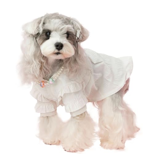 UOSIA Kleines Hundekleid für Mädchen, weißes Hunde-Hochzeitskleid, modisch, süßer Hund, Prinzessinnenkleid, Welpenrock, weich, atmungsaktiv, Sommer-Haustierkleidung, Hunde-Shirt-Kleid für Party, von UOSIA