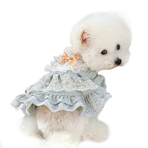 UOSIA Luxus Spitze Hund Prinzessin Kleid Mit Fliege Nettes Plaid Mädchen Welpen Rock Sommer Haustier Geburtstag Kostüm Für Kleine Hunde Hochzeit Feiertag Party von UOSIA