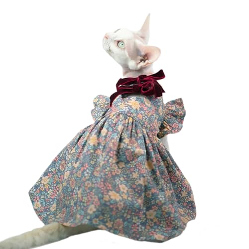 UOSIA Sommersphynx -Katzenkleid Mit Velvet Bögen Floral Haarloser Katzen -Tutu -Rock Für Kätzchen Cornish Rex, Devon Rex, Peterbald von UOSIA