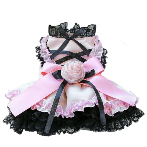 UOSIA Spitze Hundekleid Hund Blumen Mädchen Kleid mit Schleife Weicher Hund Prinzessin Kleid Mode Luxus Welpe Tutu Rock Frühling Sommer Katze Hochzeit Outfit Rose Blume Hundekleid von UOSIA