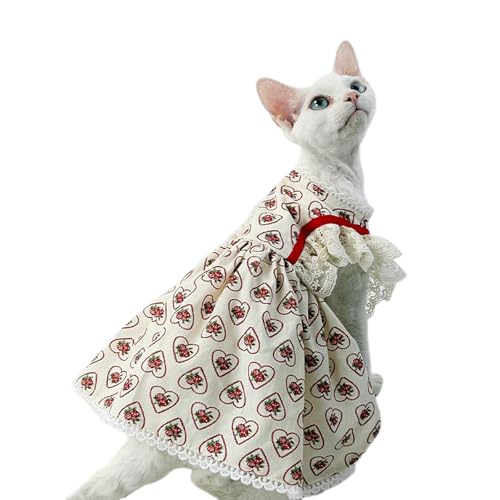 UOSIA Valentinstag Katzenkleid Mit Spitze, Süße Sphynx -Katzenkleidung, Süßes Outfit Für Haarlose Katzen, Kätzchenrock Für Haarlose Rassen von UOSIA