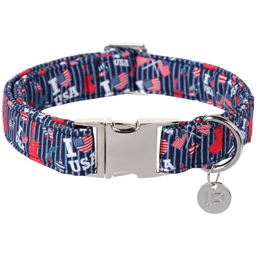 Patriotisches Hundehalsband, 4. Juli Hundehalsband, amerikanische Flagge, Halsband für Welpen, Jungen, Mädchen, Hund oder Katze, bequemes Sommerhalsband mit Metallschnalle, XS, Halsumfang 20,3–30,5 cm von UP URARA PUP