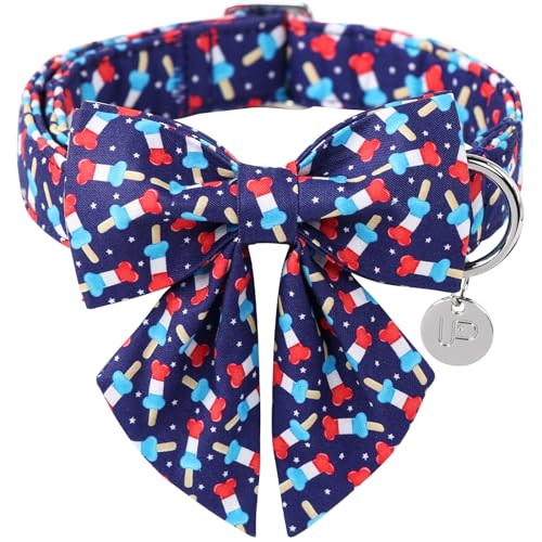 Patriotisches Hundehalsband mit Fliege, Halsband mit amerikanischer Flagge, Halsband für kleine Jungen, Mädchen, Hunde, bequemes Sommerhalsband mit Metallschnalle, S, Halsumfang 25,4–40,6 cm von UP URARA PUP