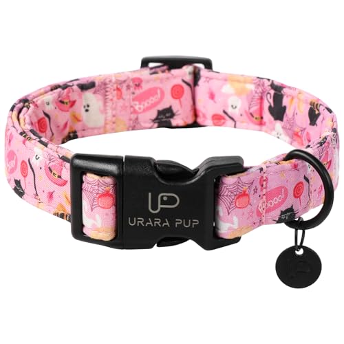 UP URARA PUP Halloween-Hundehalsband, Herbst-Baumwollhalsband für Jungen oder Mädchen, niedliches rosa bequemes Haustierhalsband mit leichter und verstellbarer Kunststoffschnalle, geeignet für kleine, von UP URARA PUP