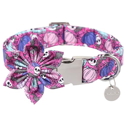 UP URARA PUP Halloween Hundehalsband mit Blume, Kürbis Baumwolle Blumenhalsband für Welpen Mädchen Hund oder Katze, Halloween Blumenhalsband mit robuster Metallschnalle, entzückendes von UP URARA PUP