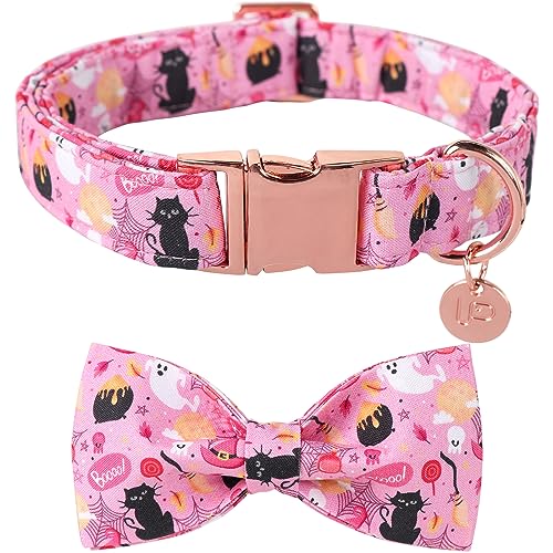 UP URARA PUP Halloween Hundehalsband mit Fliege & Blume, Baumwolle Fliege & Blume Hundehalsband für Jungen oder Mädchen Hunde, Niedliches Rosa Bequemes Haustierhalsband mit Metallschnalle von UP URARA PUP