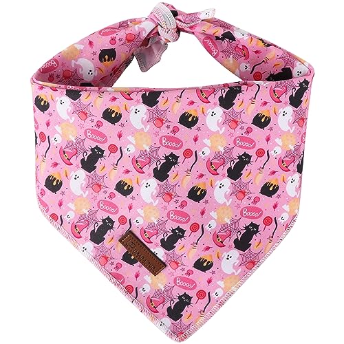 UP URARA PUP Halloween-Hundehalstuch, Halloween-Haustier-Bandana mit niedlichem Katzenmuster, rosa Welpen-Bandana für Mädchen, Jungen, Hunde oder Katzen, verstellbares Haustier-Dreieckstuch für kleine von UP URARA PUP