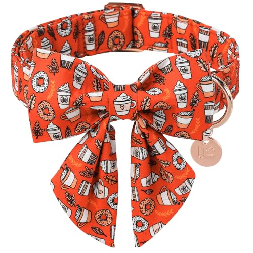 UP URARA PUP Herbst-Hundehalsband mit Fliege, Halsband mit verstellbarer Metallschnalle, ausgefallenes Geschenk, Hundehalsband mit Fliege für Mädchen, Jungen, Hund, L, Halsumfang 40,6–61 cm, Orange von UP URARA PUP