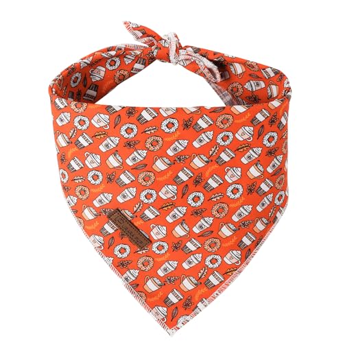 UP URARA PUP Herbst-Hundehalstuch, Dreieckstuch mit Tasse, Donut-Muster, Baumwolle, Haustier-Tuch für Mädchen, Jungen, Hunde oder Katzen, niedliches Welpen-Bandana, ausgefallenes Bandana für Hunde von UP URARA PUP