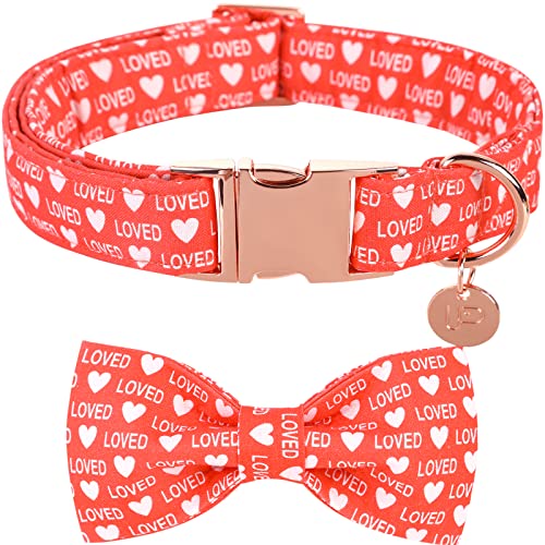 UP URARA PUP Hundehalsband mit Fliege, Valentine Hundehalsband Weiches Welpenhalsband Baumwolle Haustier Halsband für Kleine Mittlere Große Hunde, 5 Größen von UP URARA PUP