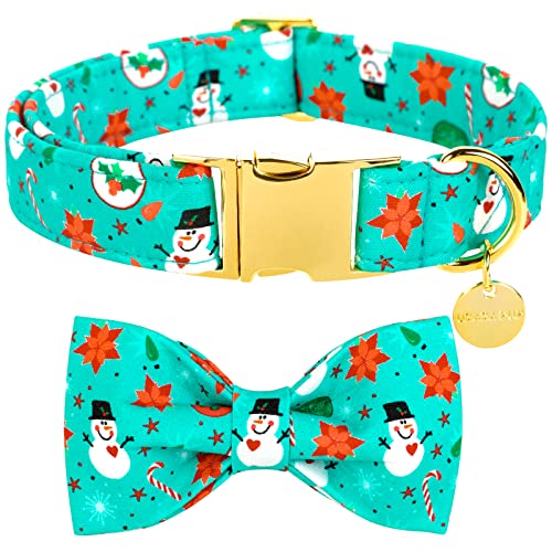 UP URARA PUP Hundehalsband mit Fliege, Weihnachten Bequemes Baumwolle Hund Fliege Halsband, Schneemann Halsband für X-Large Girl Boy Dog, Hals 40.6-66 cm, Winter von UP URARA PUP