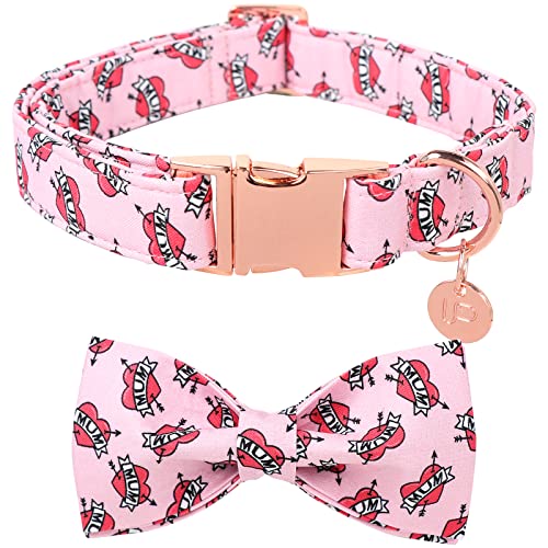 UP URARA PUP Muttertag Hundehalsband mit Fliege, Niedliches Baumwollmädchen Hundehalsband, Entzückendes Rosa Bowtie Halsband für Welpen Mädchen Hund oder Katze, Weibliches Hundehalsband mit Metallschnalle, XS, Halsumfang 20,3-30,5 cm von UP URARA PUP