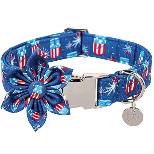 UP URARA PUP Patriotisches Hundehalsband mit Blume, 4. Juli Blume Hundehalsband, Amerikanische Flagge Halsband für kleine Mädchen Hund, S, Hals 25.4-40.6 cm von UP URARA PUP