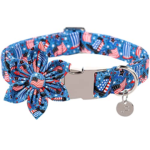 UP URARA PUP Patriotisches Hundehalsband mit Blume, 4. Juli Blume Hundehalsband, Amerikanische Flagge Halsband für mittelgroße Mädchen Hund, M, Hals 34.3-55.9 cm von UP URARA PUP