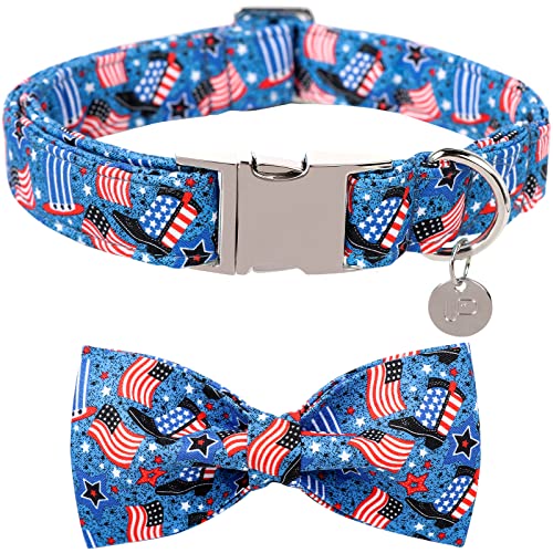 UP URARA PUP Patriotisches Hundehalsband mit Fliege, 4. Juli Fliege Hundehalsband, Amerikanische Flagge Halsband für Welpen Junge Mädchen Hund oder Katze, Bequemes Sommer Bowtie Halsband mit Metallschnalle, XS, Halsumfang 20,3-30,5 cm von UP URARA PUP