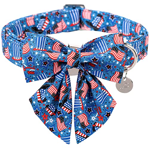 UP URARA PUP Patriotisches Hundehalsband mit Fliege, 4. Juli Fliege Hundehalsband, Amerikanische Flagge Halsband für X-Large Boy Girl Dog, XL, Halsumfang 40.6-66 cm von UP URARA PUP