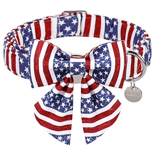 UP URARA PUP Patriotisches Hundehalsband mit Fliege, 4. Juli Fliege Hundehalsband, Amerikanische Flagge Halsband für X-Large Boy Girl Dog, XL, Halsumfang 40.6-66 cm von UP URARA PUP