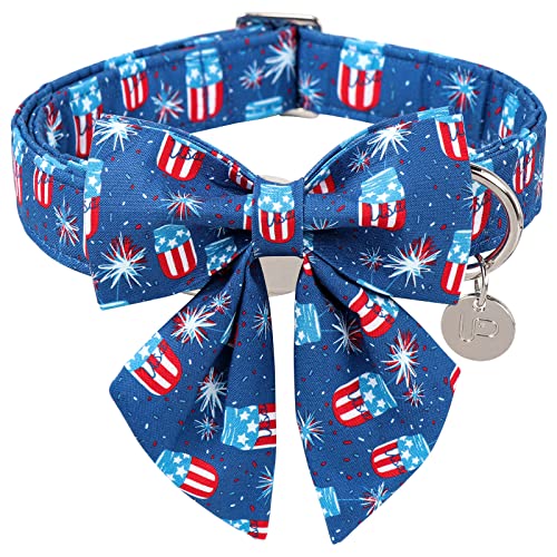 UP URARA PUP Patriotisches Hundehalsband mit Fliege, 4. Juli Fliege Hundehalsband, Amerikanische Flagge Halsband für kleine Jungen Mädchen Hund, Bequemes Sommer Bowtie Halsband mit Metallschnalle, S, Halsumfang 25,4-40,6 cm von UP URARA PUP