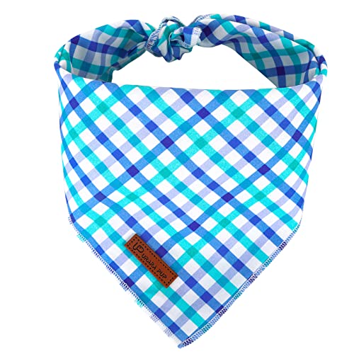 UP URARA PUP Sommer Hund Bandana, Bequemes Baumwollgitter Dreieck Bid Schal für Welpen kleine Hunde, Blau und Weiß Niedlich Bandana Hund, Klassischer Hund Bid Scarf von UP URARA PUP