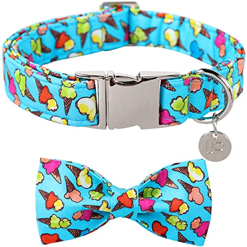 UP URARA PUP Sommer-Hundehalsband mit Fliege, Baumwolle, niedliches Fliege-Hundehalsband, Sommer-Fliege-Halsband für große Jungen, Mädchen, Hund, bequemes blaues Hundehalsband mit Metallschnalle, L, Halsumfang 40,6–61 cm von UP URARA PUP