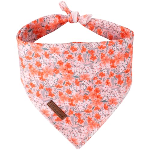 UP URARA PUP Sommer-Hundehalstuch, orangefarbenes Bandana für kleine und große Hunde, Baumwoll-Taschentuch, niedliches Blumen-Welpen-Dreieckstuch für Jungen, Mädchen, Hunde von UP URARA PUP