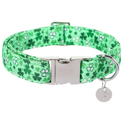 UP URARA PUP St. Patrick's Day Hundehalsband, Baumwolle, St. Patricks Day, Kleeblatt-Halsband für Welpen, Mädchen, Jungen, Hund oder Katze, Glückskleeblatt-Hundehalsband mit Metallschnalle, Grün, von UP URARA PUP