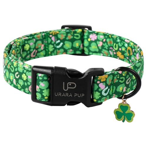 UP URARA PUP St. Patrick's Hundehalsband, Baumwolle, St. Patricks Kleeblatt Halsband für Welpen, Mädchen, Junge, Hund oder Katze, Lucky Shamrock Hundehalsband mit Metallschnalle, Grün, Frühling, XS von UP URARA PUP