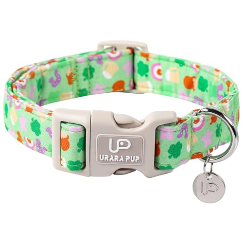 UP URARA PUP St. Patrick's Hundehalsband, Baumwolle, St. Patricks, Kleeblatt-Halsband für Welpen, Mädchen, Jungen, Hund oder Katze, Lucky Shamrock Hundehalsband mit Metallschnalle, Frühlingsgrün von UP URARA PUP