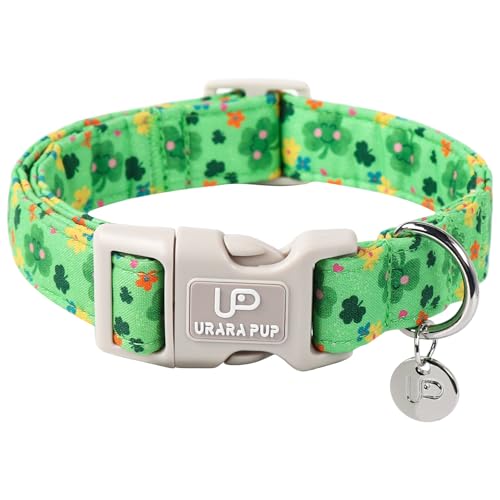 UP URARA PUP St. Patrick's Day Hundehalsband, Baumwolle, St. Patricks Day Kleeblatt-Halsband für Welpen, Mädchen, Jungen, Hund oder Katze, Glückskleeblatt-Hundehalsband mit Schnellverschluss, von UP URARA PUP