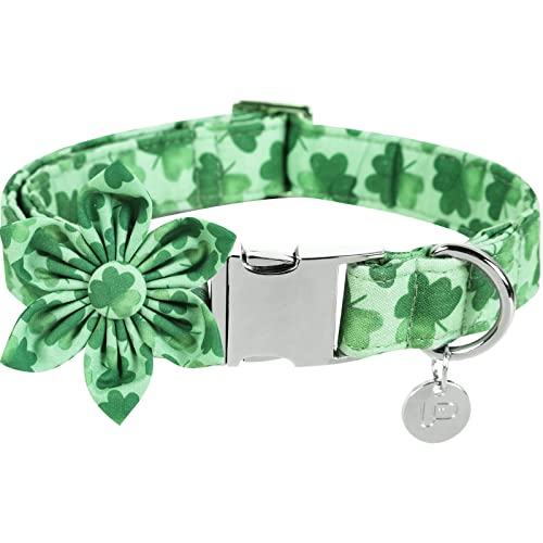 UP URARA PUP St. Patrick's Day Hundehalsband mit Blume, Baumwolle St. Patrick's Day Blumenhalsband für mittelgroße Mädchen Hund, M, Halsumfang 34.3-55.9 cm von UP URARA PUP