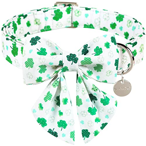 UP URARA PUP St. Patrick's Day Hundehalsband mit Fliege, Baumwolle, St. Patrick's Day Fliege Halsband für große Mädchen und Jungen, Glückskleeblatt-Hundehalsband mit Metallschnalle, Grün, Frühling, L, von UP URARA PUP